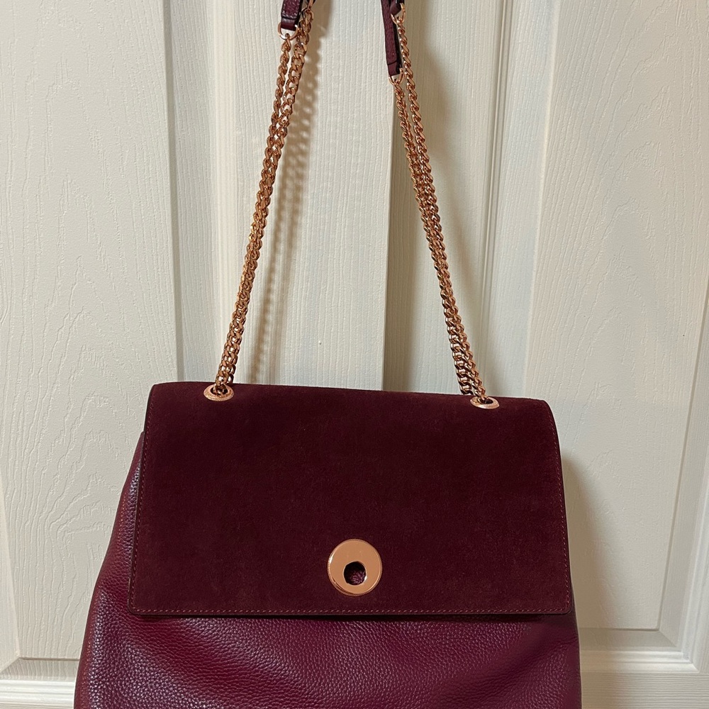 Ted Baker Sophina Circle Lock Suede Shoulder Bag- Burgundy View 4